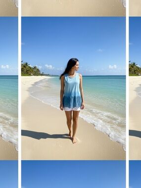 LOGO by Lori Goldstein Chambray to Navy Ombre Eyelet-Hem Tank.